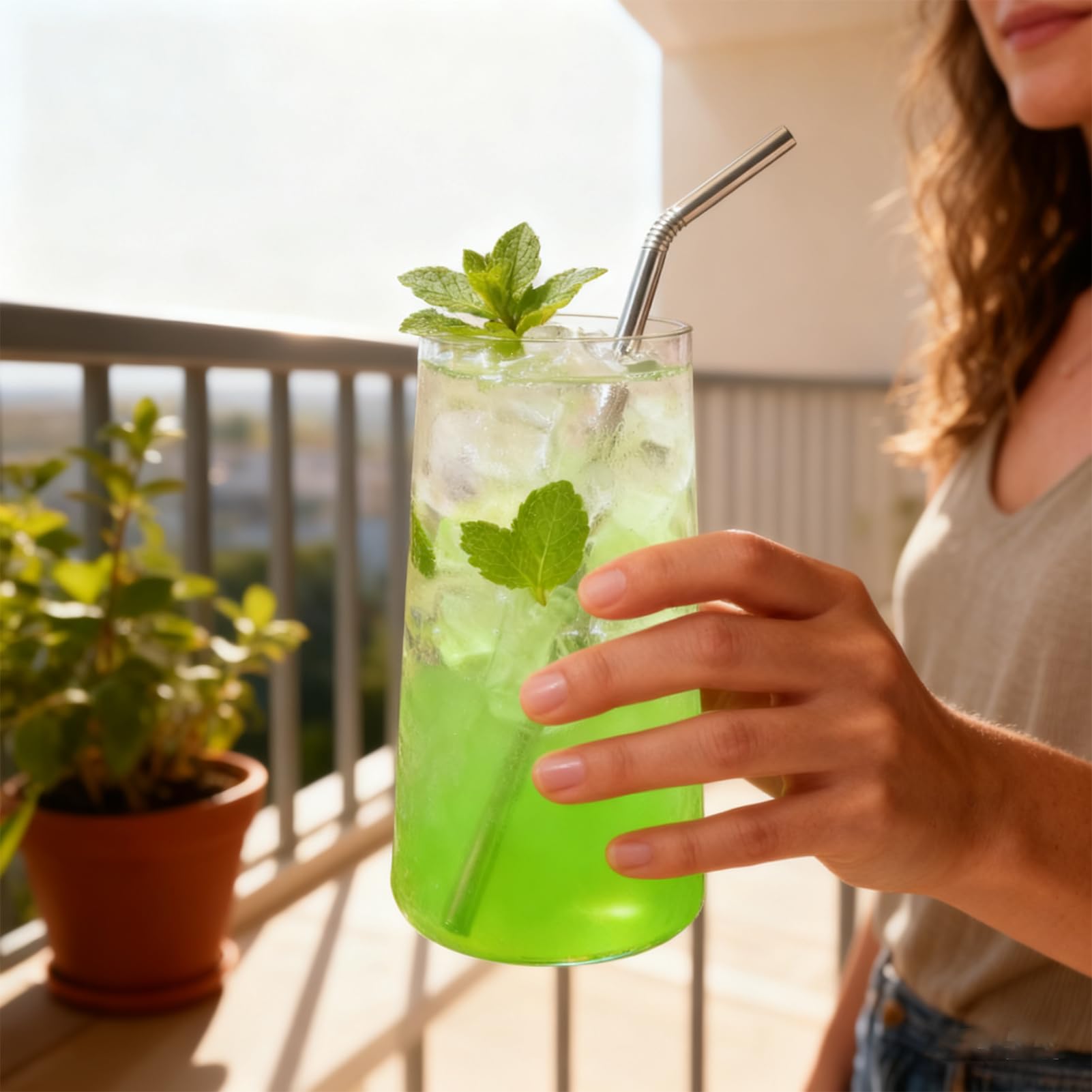 Wlasss Wassergläser, 6 Stück, große Trinkgläser, transparent, leicht, Glasgeschirr-Set für Saft, Eistee, Mojito, Küche und Bar
