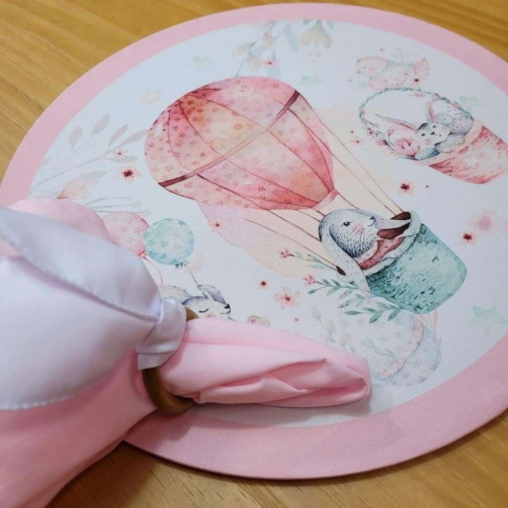 Maison Charlo | Set of 4 Washable Easter Rose Balloon Round Placemat Covers - 14" Diameter for Kitchen and Dining Table