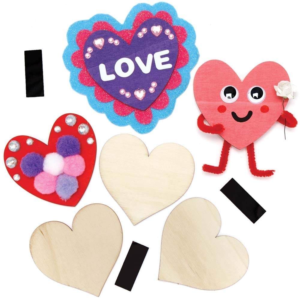 Baker Ross AX692 Heart Fridge Magnets - Pack of 12, Fridge Magnets for Kids Painting Arts and Crafts Activities, Great for Valentines Day,Small