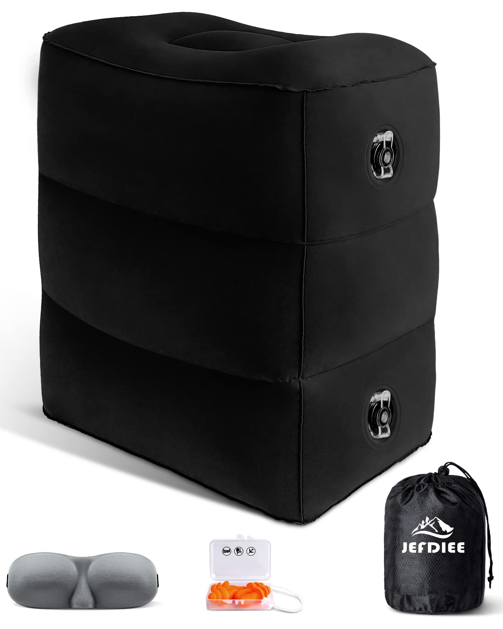 JefDiee Inflatable Travel Foot Rest Pillow for Plane, Airplane Bed for Kids, Adjustable Height 3 Layers Leg Rest Cushion, Long Haul Flight Toddler Footrest for Traveling, Office, Home, Trains, Cars