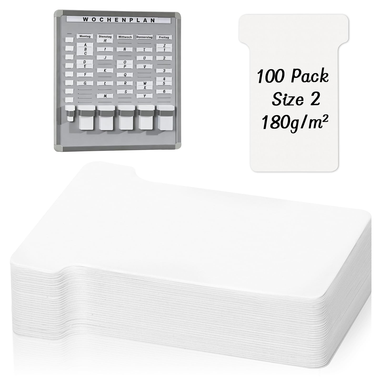 100 Pack Size 2 T-Card Re-Fills White 180gsm Planning T Cards for Pegboard Office & Factory Wall Planner System W60x Bottom W48X Full H85mm