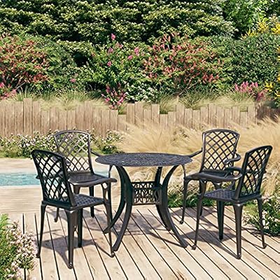 Nirvaer Enhance Outdoor Spaces with 5 Piece Bistro Set, Sturdy Cast Aluminum Patio Furniture, Elegant Design, Black