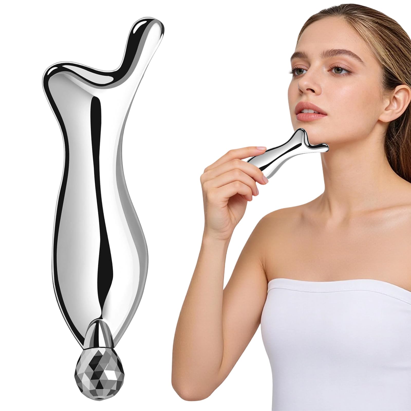 4-In-1 Gua Sha Facial Tools Face Roller Lymphatic Drainage Eye Massager Stainless Steel Face Ice Roller To Reduce