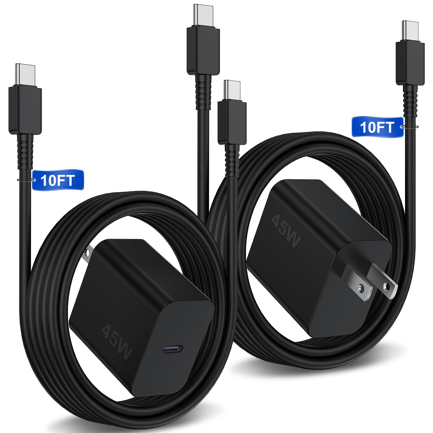 2Pack 45W Super Fast Charger with Type C Cable 10ft, USB C Wall Charging Block Adapter and Android Phone Charger Cord Long for Samsung Galaxy S23 Ultra/S23/S23+/S22/S22+/S22 Plus/S21/Note 20/Note10+