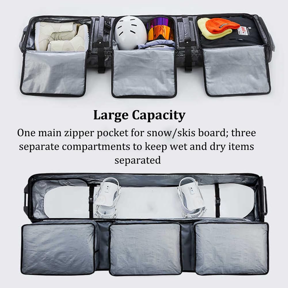 Sac de snowboard à roulettes rembourré imperméable pour skis simples ou doubles, pliable et extensible