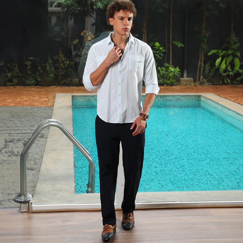 Image of CAHOOT Men's Solid Utility Shirt | Casual Wear | Spread Collar | Long Sleeve | Button Closure | Shirt Crafted with Comfort Fit for Everyday Wear
