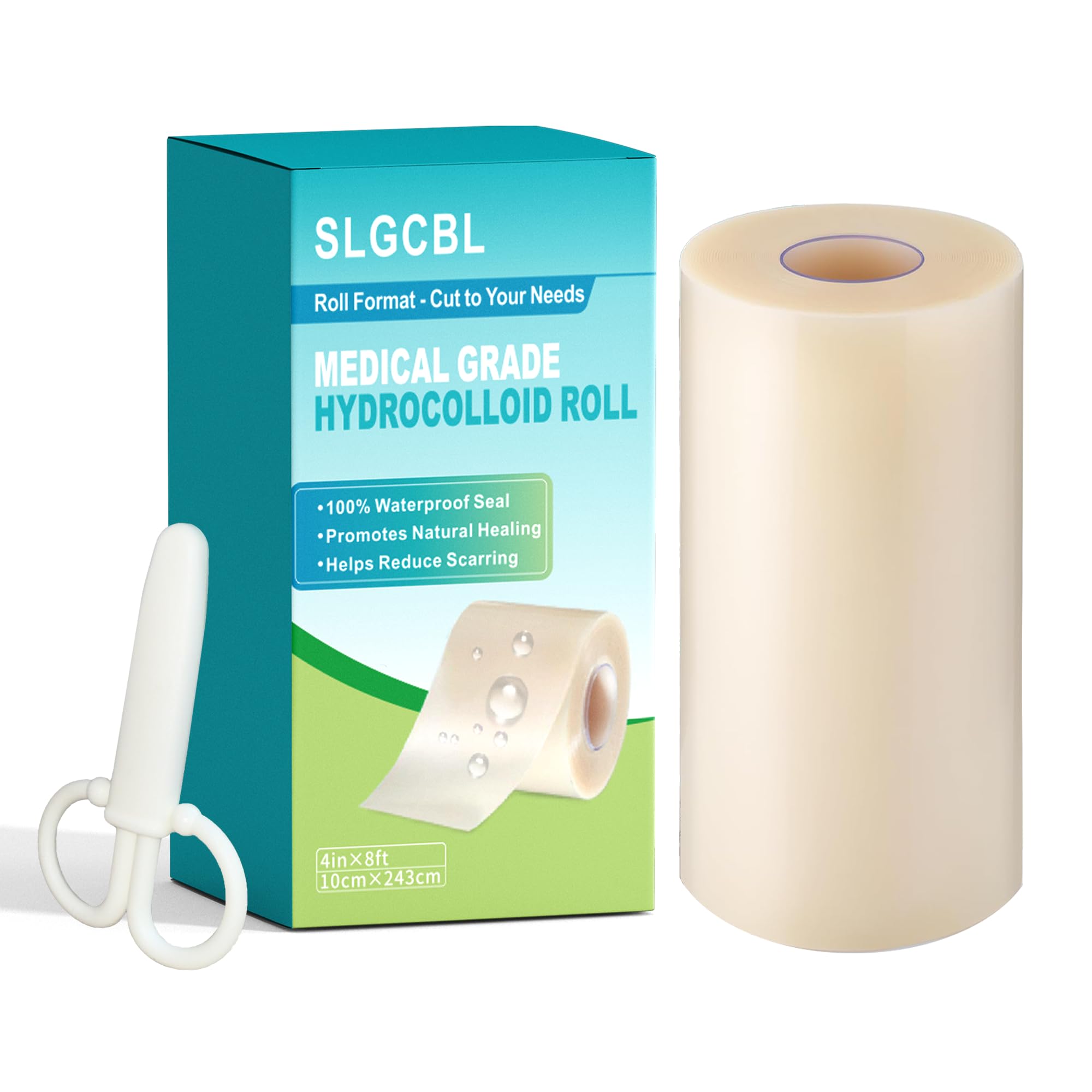SLGCBL Hydrocolloid Roll, Extra Large 4in x 8ft Hydrocolloid Bandages Roll for Wound Care, Medical Grade, Cut-to-Size, Self-Adhesive, Flexible & Waterproof, First Aid Kit Essential