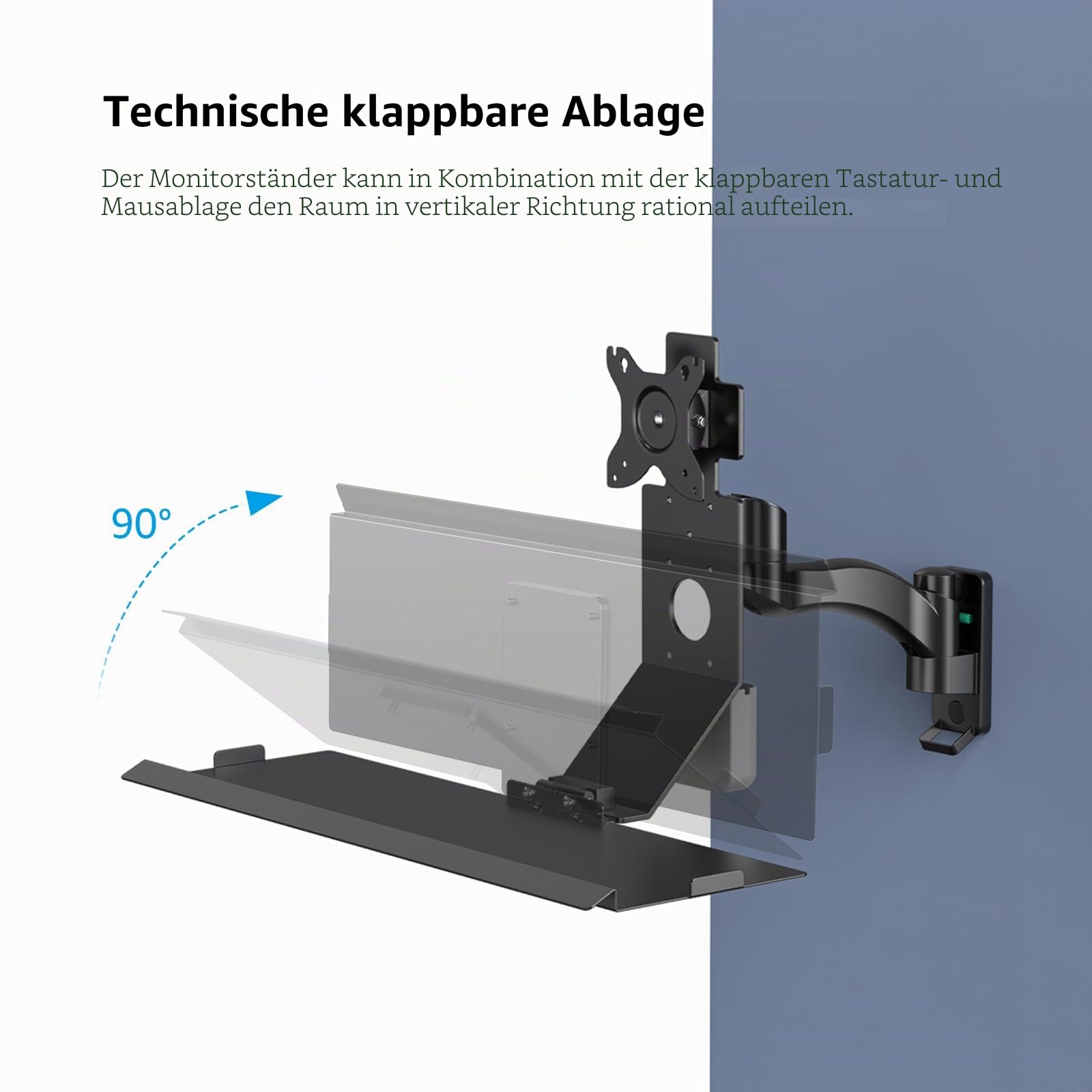 BEWISER Monitor Wand Halterung für 15-32 Zoll Sitz Stand Workstation Bildschirme mit Futtbarer Tastatur Tray, Belastbarkeit bis zu 10 kg Schwarz
