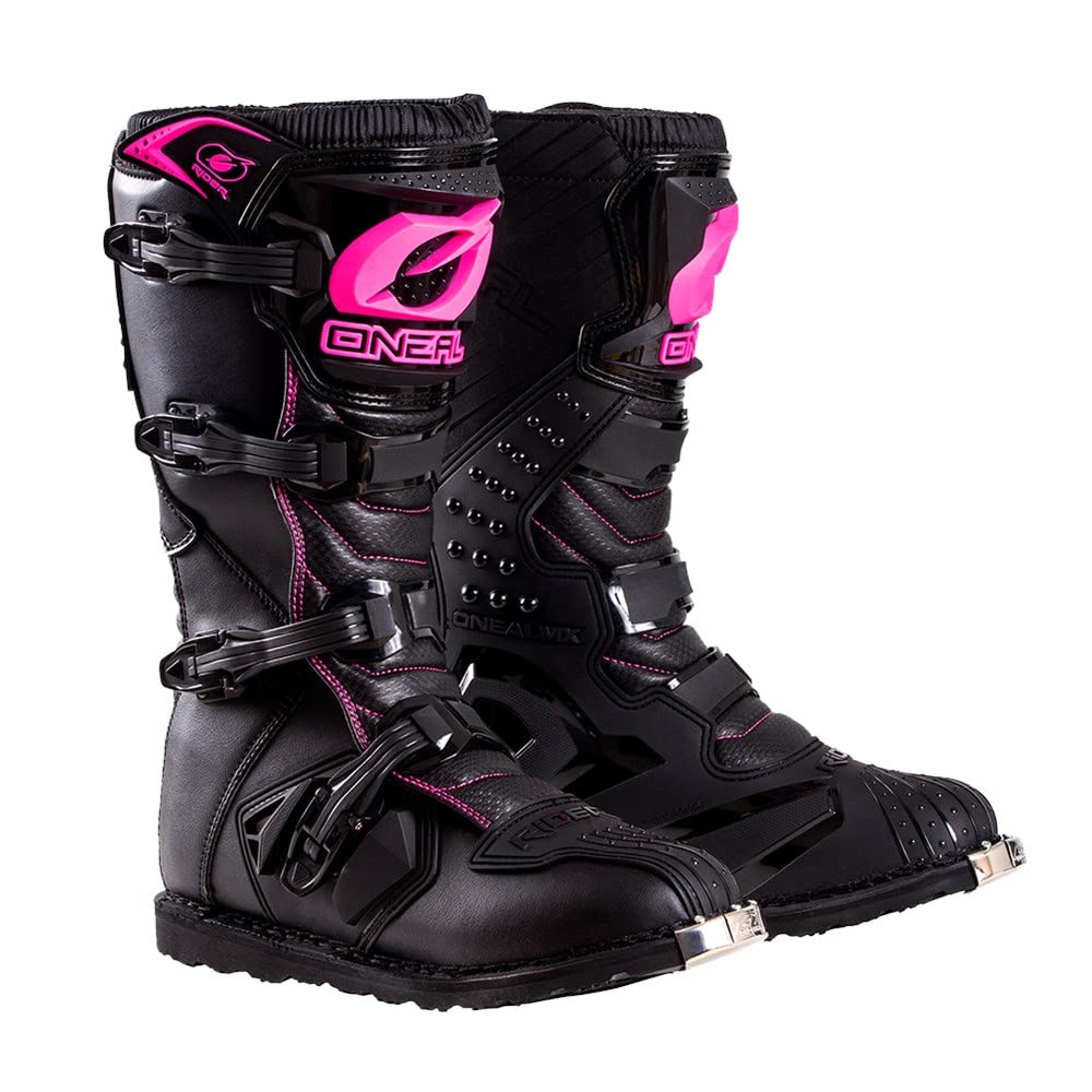 O'NEAL Womens Rider Boots with Pro MX Socks Combo (Black/Pink, 7)