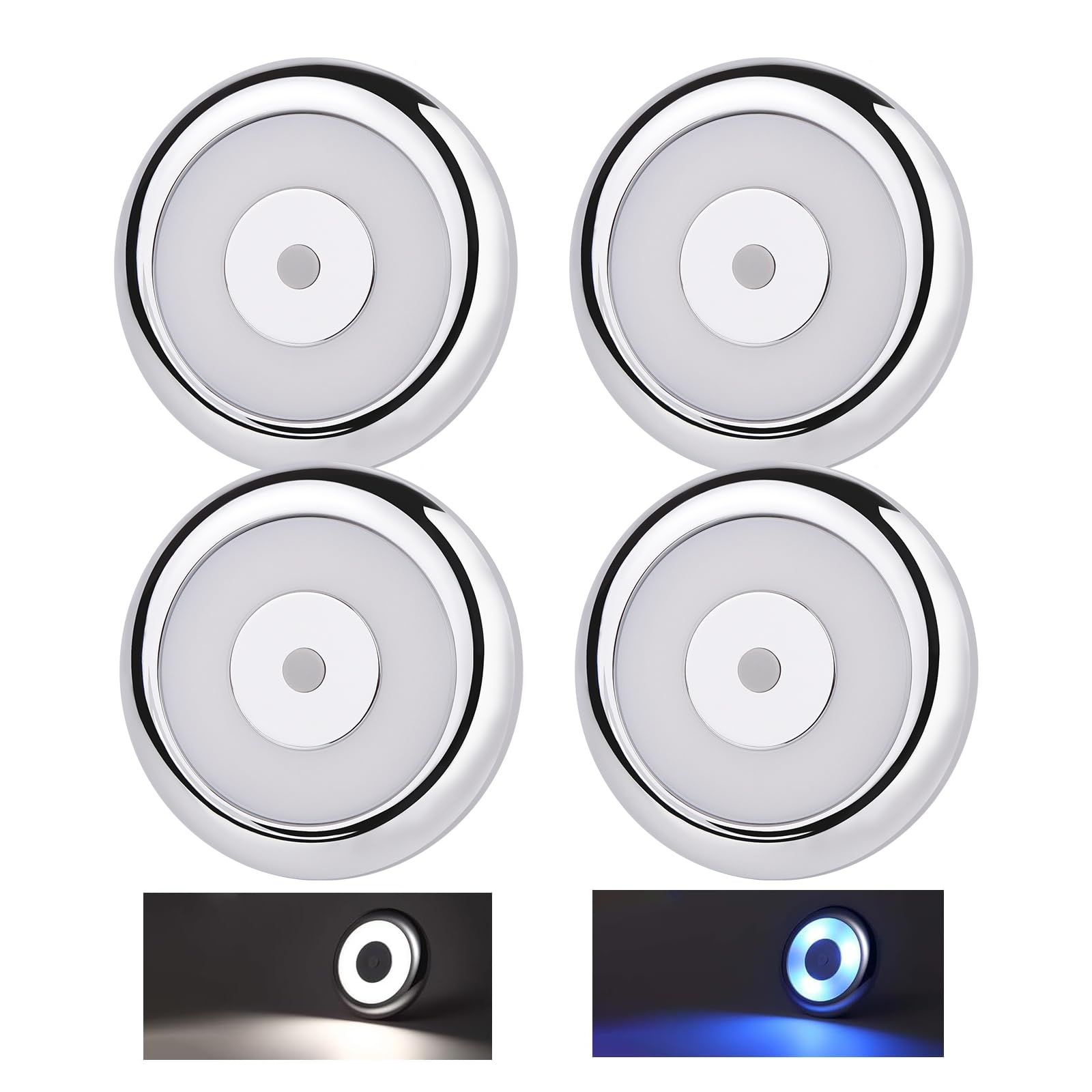 acegoo Lampa sufitowa LED 12V do kampera, furgonetki, wbudowany przełącznik ściemniacza i niebieska lampka nocna, do kampera, łodzi, ciężarówki, przyczep, CRI 90+ Materiał PC(chrom, 5000K)