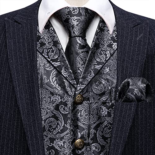 Image of Barry.Wang Mens Silk Lapel /Shawl Collar Vest Tie Sleeve Holder Set Formal /Casual Paisley Vests Wedding Tuxedo Waistcoat