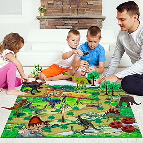 YUNKE Dinosaurier Spielzeug Set mit Aktivitätsspielmatte 31 x 27 Zoll & Bäume, 10 Stück Realistisches Dinosaurier… – Bild 6