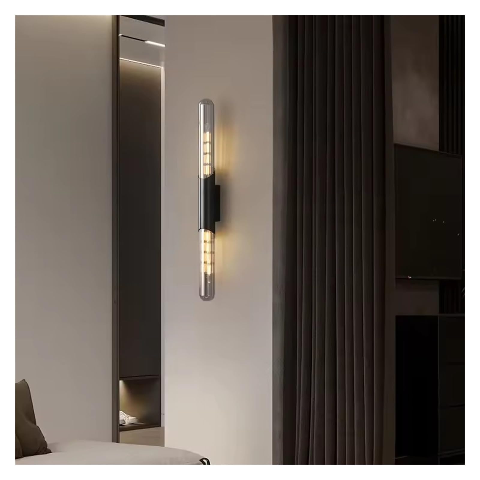 HPTHLY Minimalist Brass Wall Lamp Gold Black Copper For Foyer Aisle Bedroom Wall Lights Clear Glass Include E14 Bulb,Simple (Black-Natural Light)