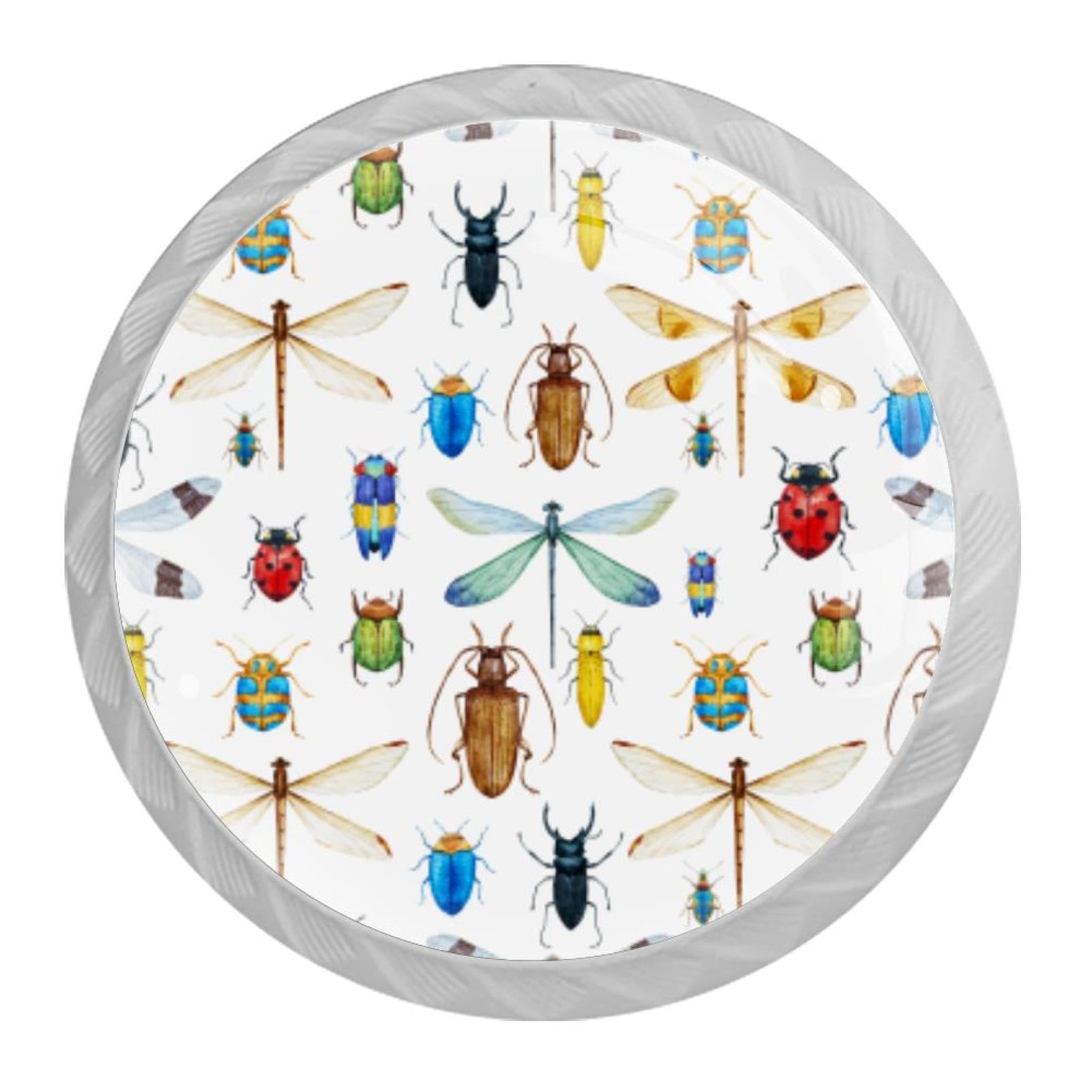 Tqmspg 4 Pieces Drawer Pulls Dragonfly Ladybird Pattern Door Knobs Dresser Handles for Kitchen Wardrobe Cupboard Hardware Furniture