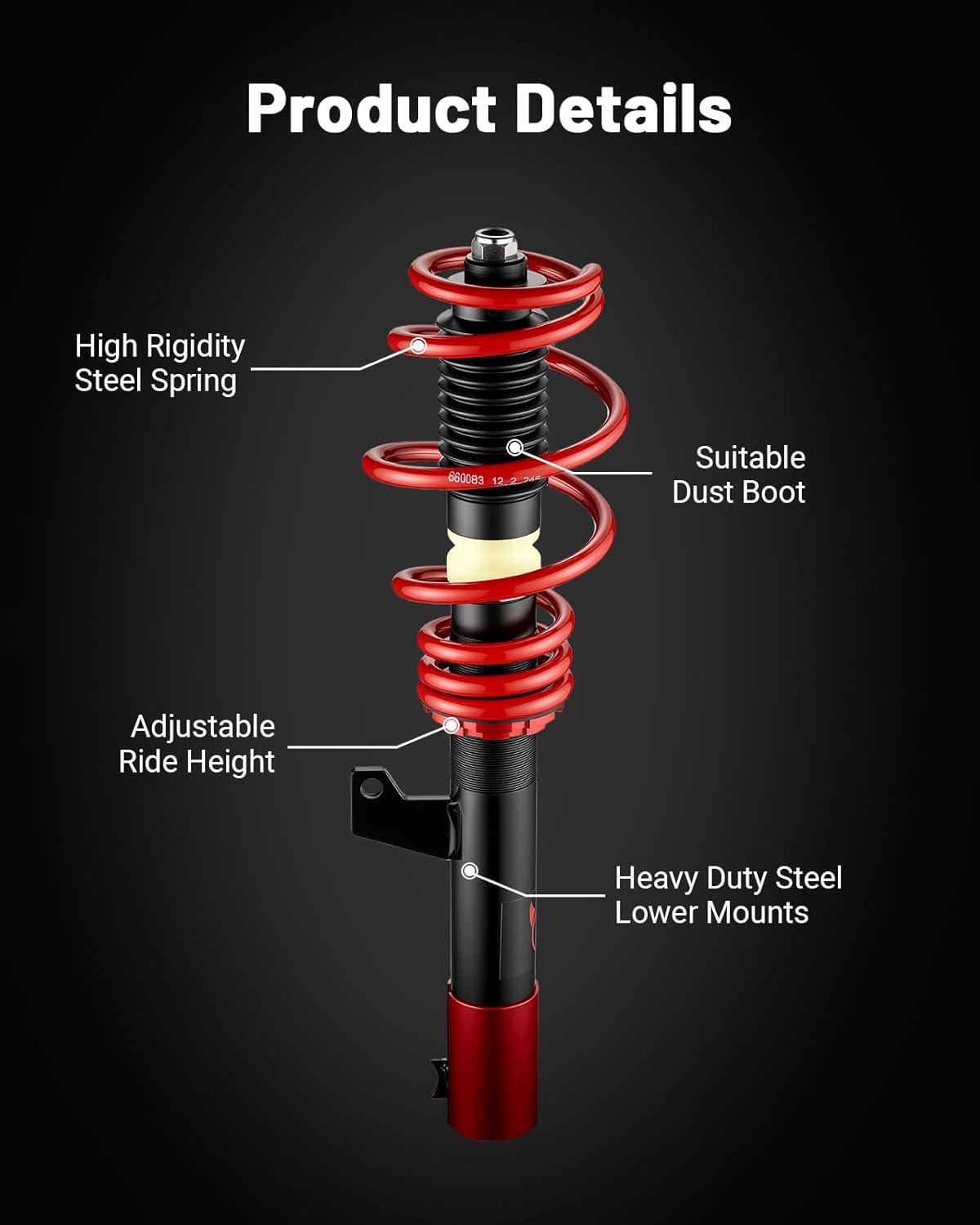 EVIL ENERGY Coilovers Compatible for Volkswagen Golf GTI Rabbit Jetta MK5 MK6 2006-2014, for Audi A3 8P (FWD) 2006-2014, Height Adjustable Lowering Kit, Twin-Tube Coilover Suspension Kit, Red