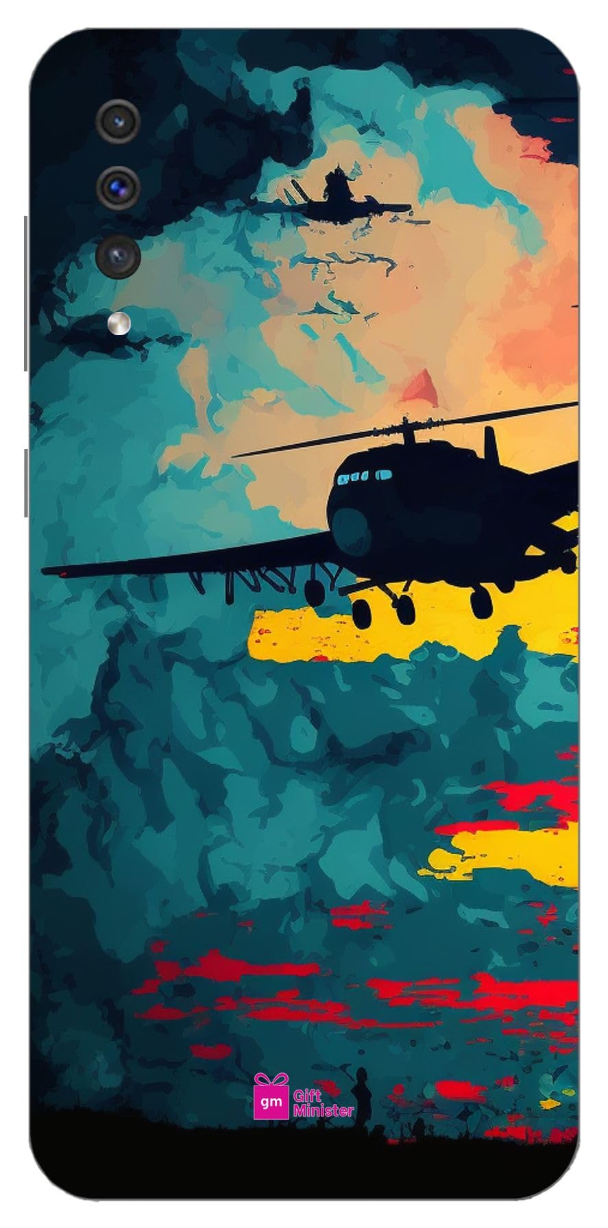 Gift MinisterHard Designer Mobile Case for Samsung A50Back Cover Indian Red - para Trooper India Inspired Plane Sky Sunset Abstract Painting Multicolour Comfortable Grip Clear Anti-Slip 1Pcs 1701O