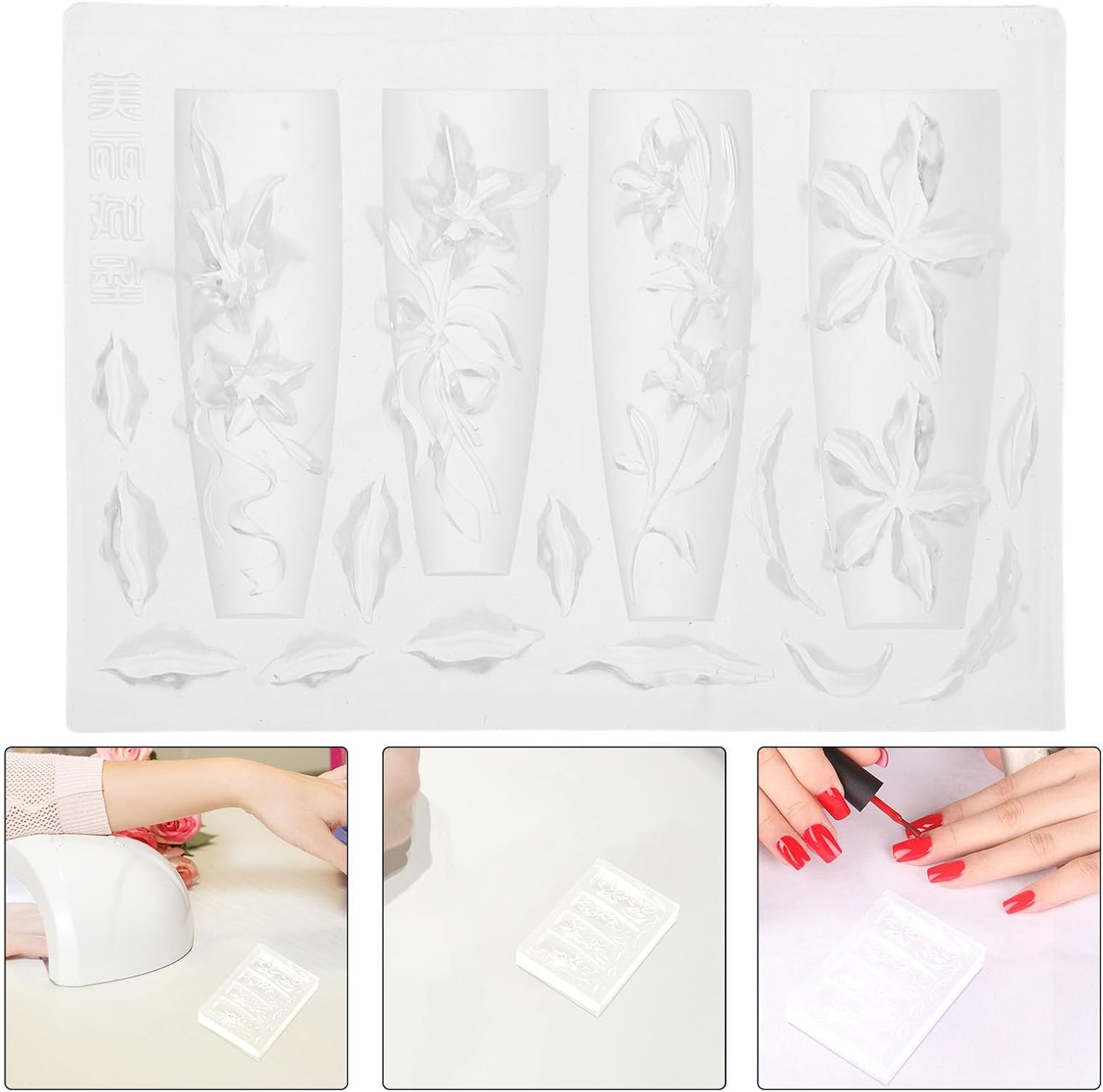 Silicone Flower Nail Mold with 3D Chinese Style Embossed Design