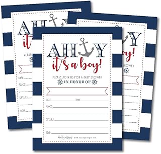 Hadley Designs 25 Ahoy It's A Boy Nautical Baby Shower Invitations, Spri...