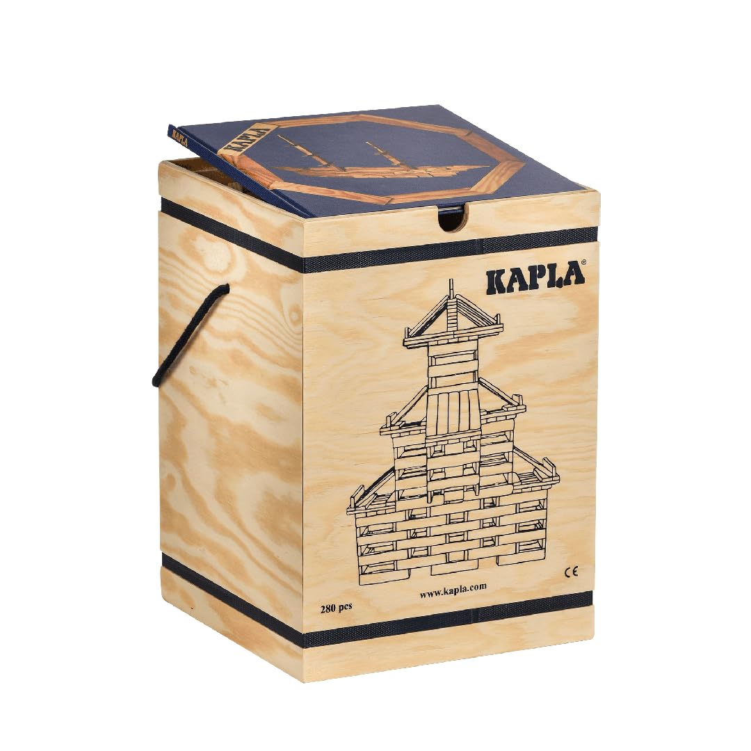 KAPLA Wooden Plates in Wooden Box with Carry Handles and Blue Art Book, 280 Pieces