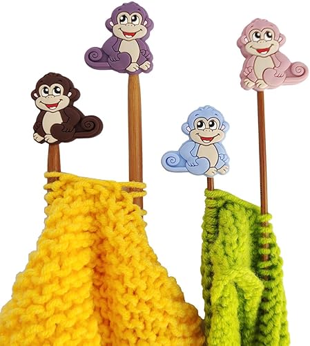 Miniatura 4 de Toeloioh 4 tapones de aguja de tejer, protectores de punto de aguja de mono, pingüino, búho, pez, pez, búho, tapas de extremo para tejer, accesorios