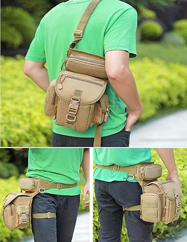 Miniatura 4 de SUFUINU Bolsa táctica militar impermeable tipo B para piernas cruzadas sobre piernas, para ciclismo, senderismo, muslo (caqui)