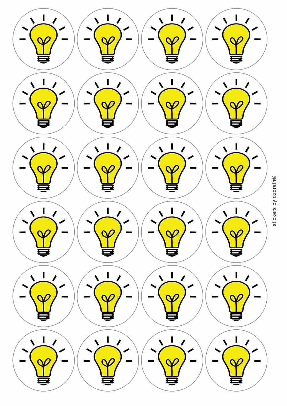 Ozorath Multicolor Light Bulb Circular Matt Paper Stickers A4 Sheet Of 24 (Each Sticker Is 45Mm Diameter)