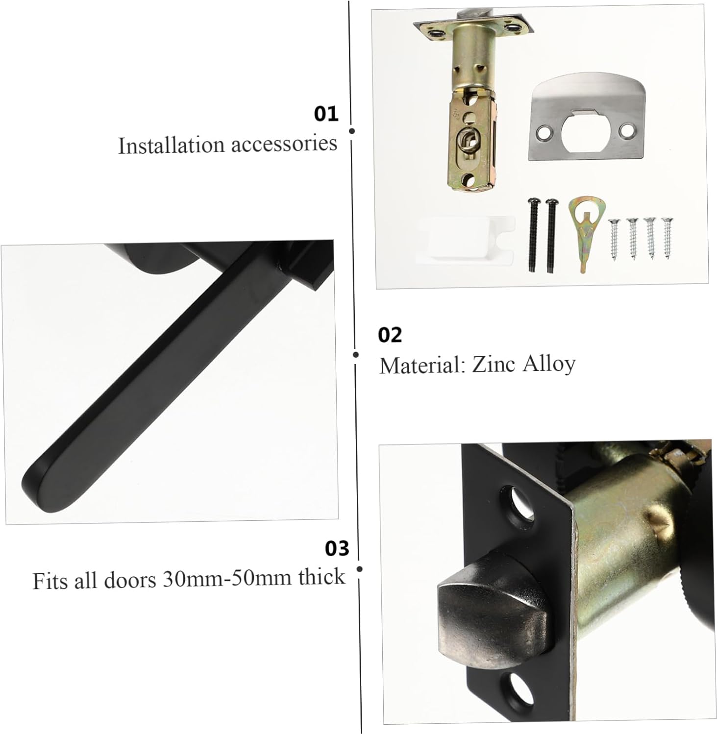 Heavy Duty Door Lever Handle Lock for Bedroom Door Privacy Lever Set Black Finish
