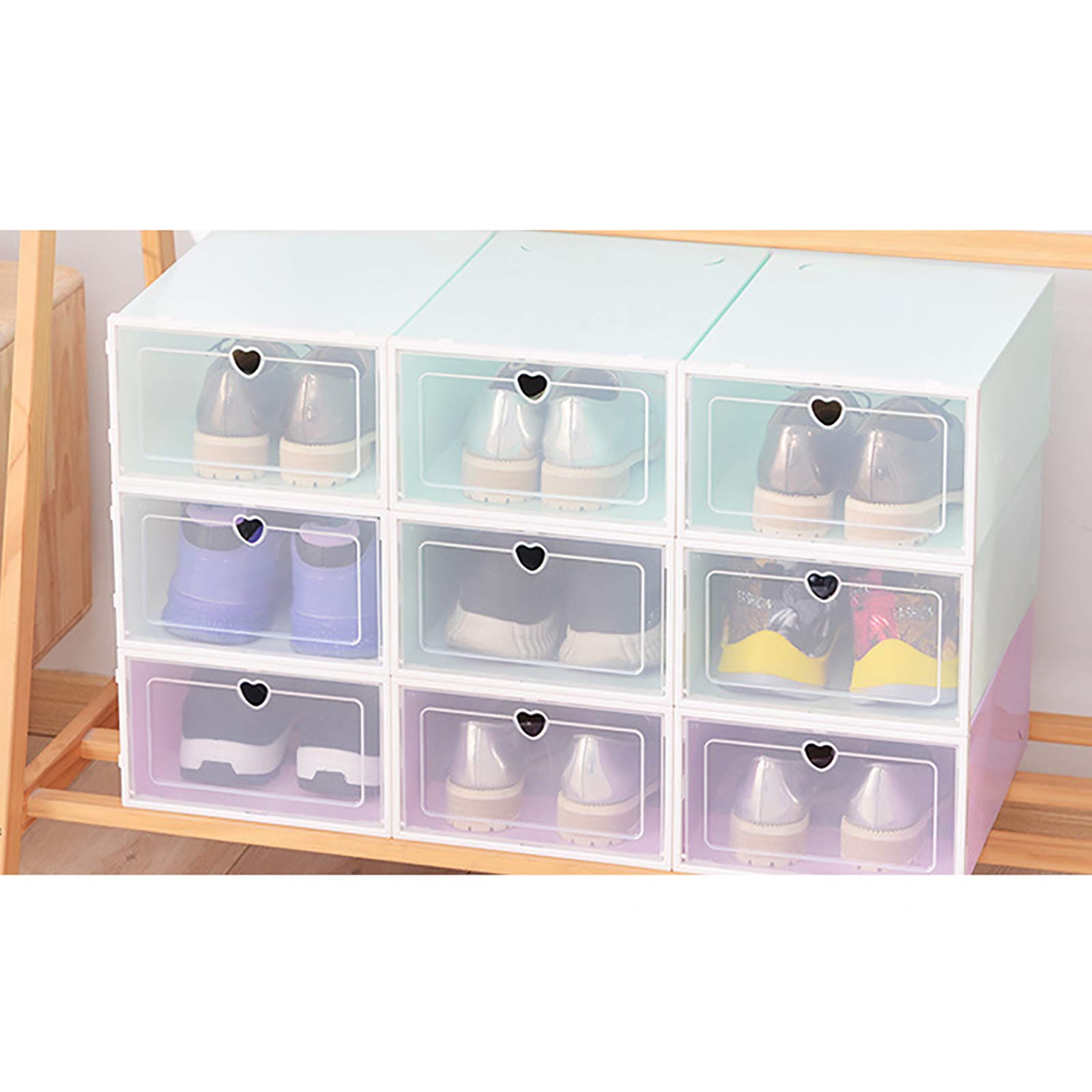 Set di 20 scatole per scarpe, impilabili, trasparenti, con coperchio, pieghevoli, per scarpe con tacco a spillo, stivaletti (blu)
