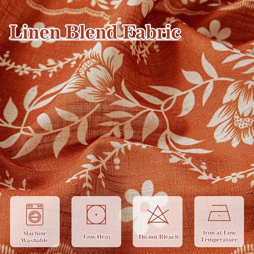 Image of MYSKY HOME Linen Boho Floral Short Tier Curtains 36 Inch Length 2 Pcs
