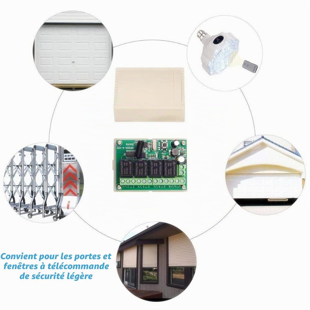 QIACHIP Commutateur de télécommande sans fil 6V 12V 24V, récepteur de Relais RF 10A 4CH 433Mhz avec 2 émetteurs pour Moteur, Porte de Garage, lumière, Rideau électrique, Bricolage