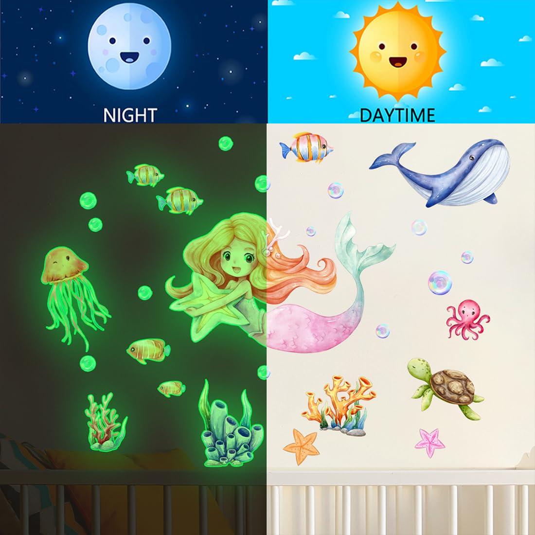 MenYiYDS 1 PCS MERMAID WALL STICKERS, NIGHT LIGHT STICKERS IN SEA ANIMALS, GIRLS BEDROOM UNDERWATER WORLD LIGHTING STICKERS - Image 3