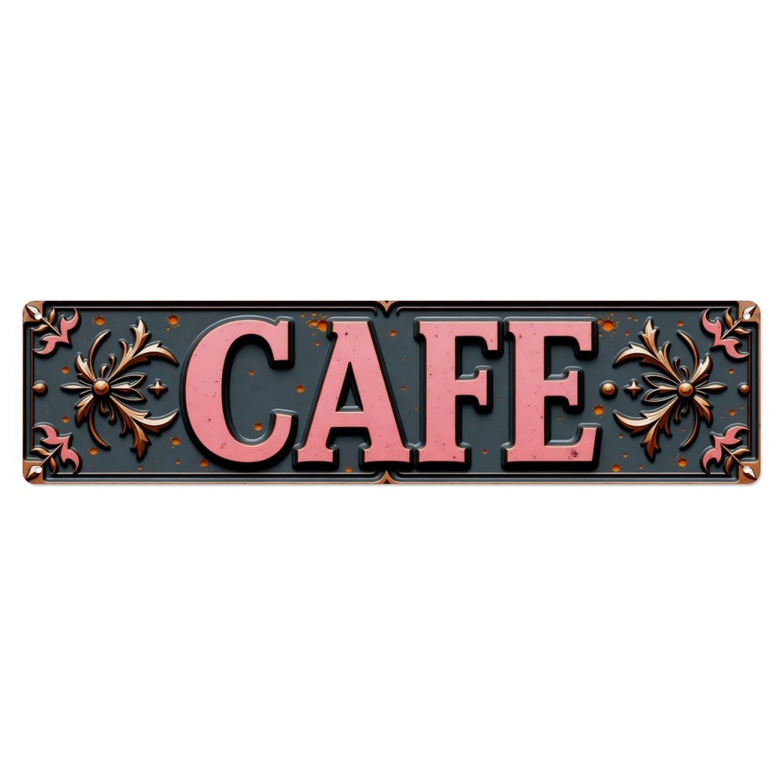 Cafe Sign With Floral Ornaments Metal Tin Sign Plaque