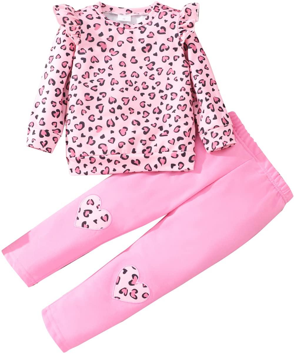 Little Girls 2 Piece Outfits Ruffle Sleeve Unicorn Sweatshirts Top and Leggings Set School Outfits Kids Clothing Set