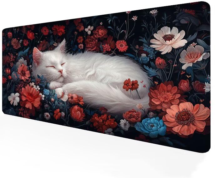 Tapis de souris gamer 900x500mm XXL blanc grand sous-main de bureau pour le travail et le jeu