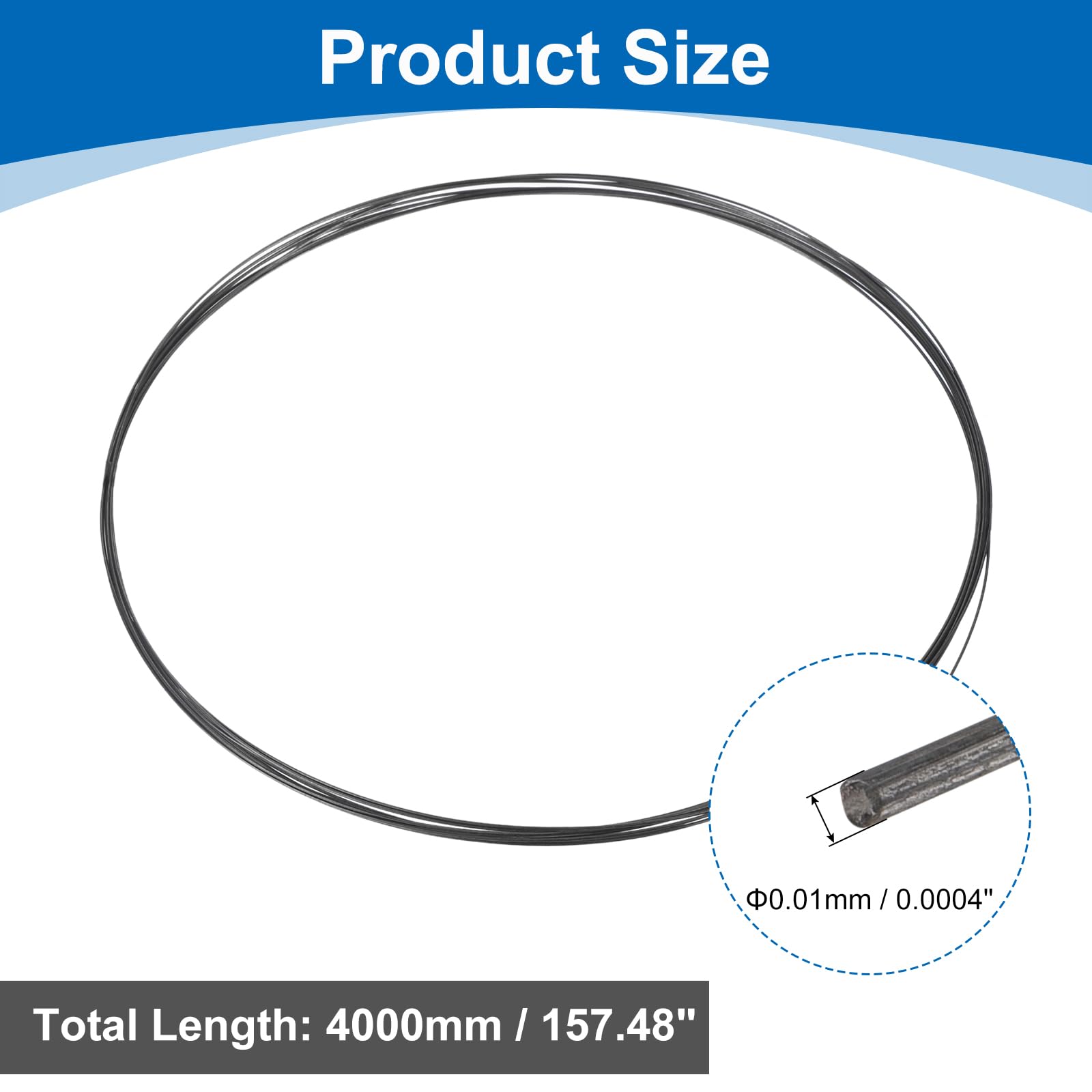 QUARKZMAN Fil De Tungstène, 99.95% Haute Pureté Fil De Tungstène 0.01mm Dia x 4 Mètre Longueur Filament De Tungstène Bobine Métallique Pour Light Bulb Production Electronics Industry