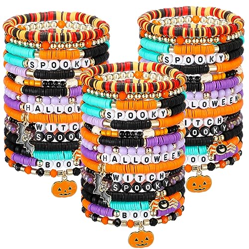 48 Pcs Christmas Bracelets Set Stackable Heishi Surfer Bracelet Beaded Christmas Bracelets Bulk Women's Preppy Polymer Clay Stretch Bracelet for Women Party Supplies Gift