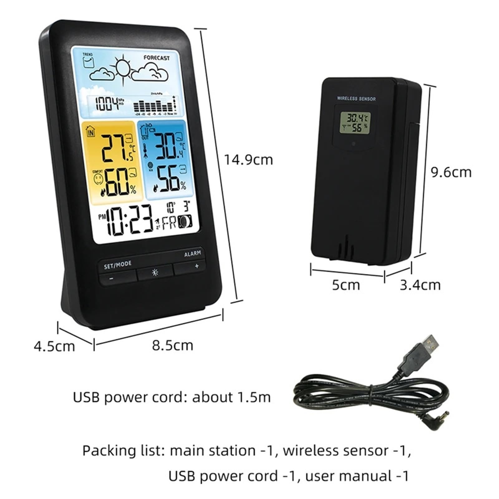 Stacja Meteorologiczna, Bezprzewodowa Cyfrowa Stacja Pogodowa LCD, Termometr, Higrometr do Ogrodu