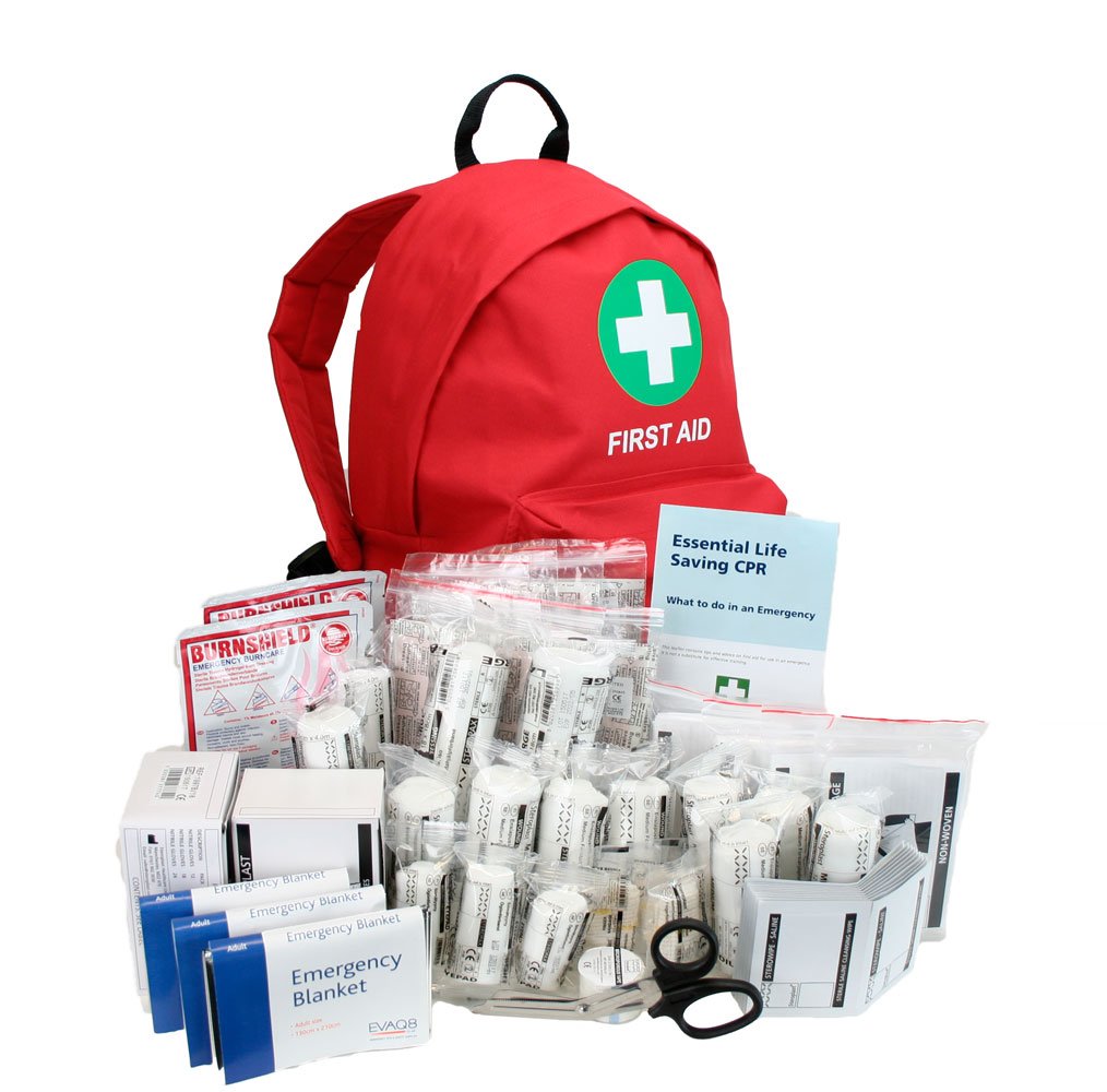 Sponsored Ad – EVAQ8 First Aid Backpack for Schools to British Standard BS8599-1 - Emergency First Responder Grab Bag