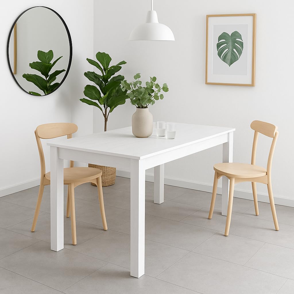DUPI Mesa Comedor Aitana con Estructura y Tapa Superior de Madera (Blanco, 110x70)