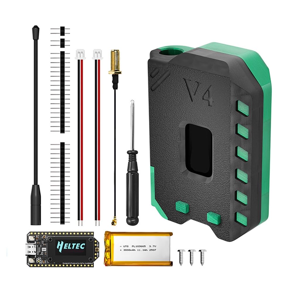 2 Kits Heltec LoRa32 V4 Meshtastic avec Carte + Batterie + Boîtier WiFi BLE SX1262 Lora OLED, Réseau Mesh Solaire, WiFi Lora BLE Basse Consommation