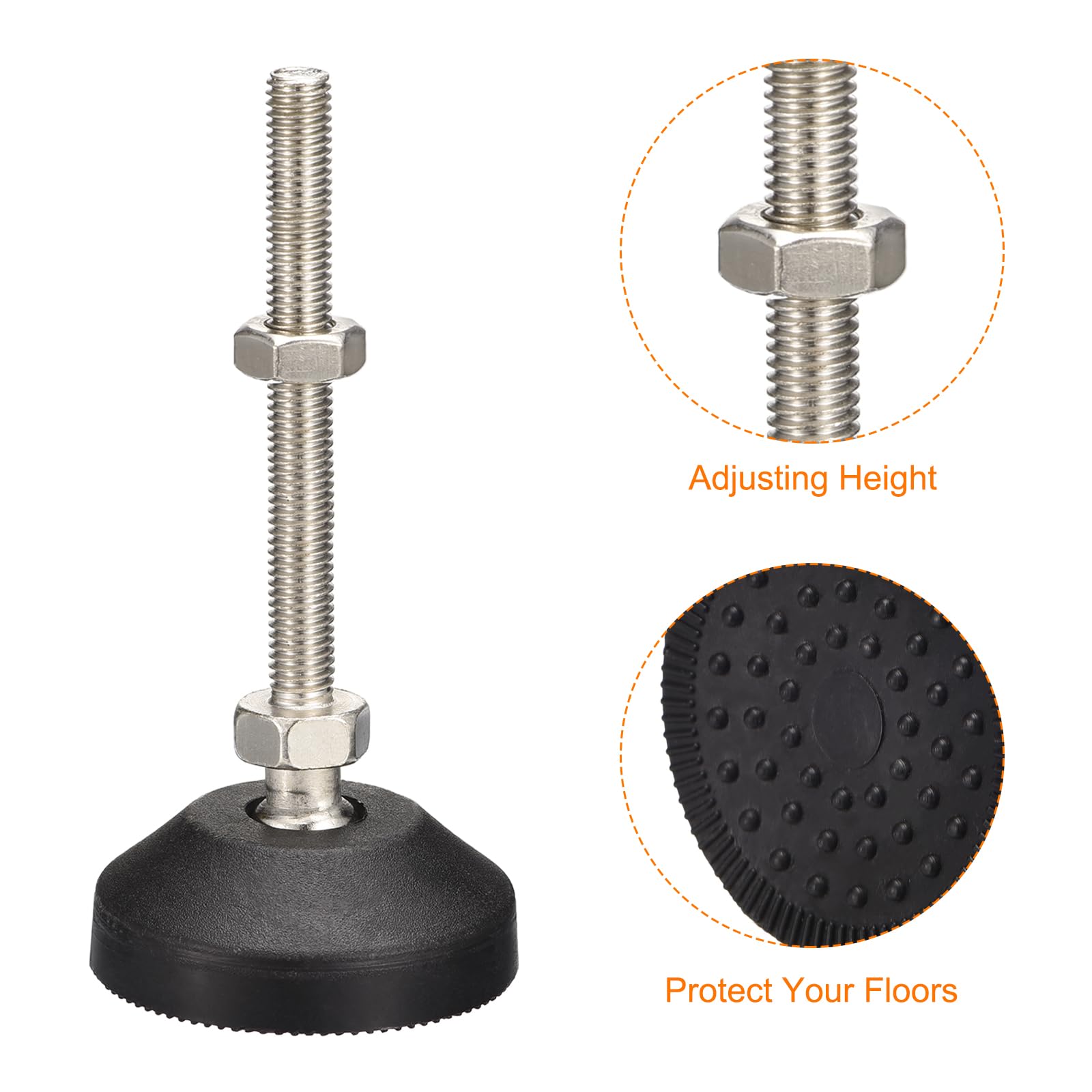 sourcing map Möbel-Nivellierer, M8 x 80 x 50 mm, Nylon, Universal-Nivellierfüße, verstellbare drehbare Tischfüße für Möbel, Werkstatt, Maschinen, Ausrüstung, 4 Stück