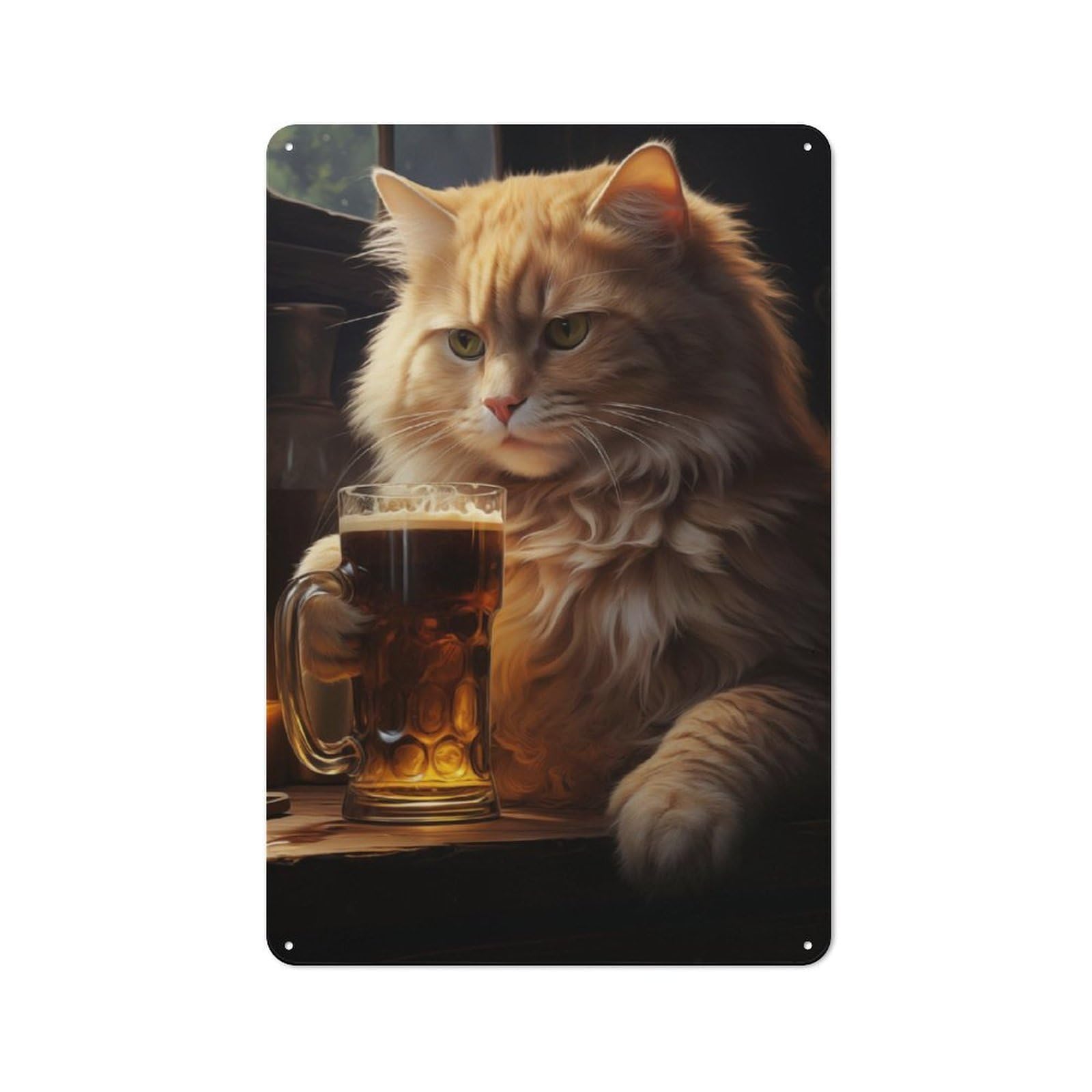 Junmoney Cat Drinking Beer Industrial-Style Tin Sign 30X20cm For Pub Or Café, Suited To Pub Decor Enthusiasts