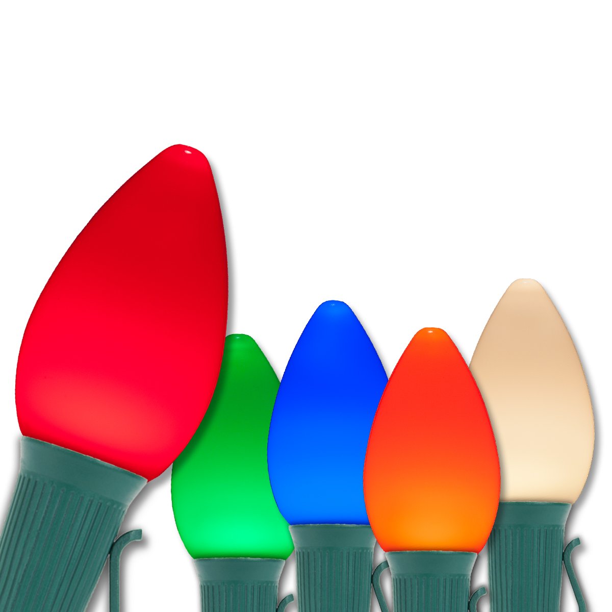 Wintergreen Lighting 25 Opticore LED Multicolor Commercial C7 Christmas Lights Vintage Style with Smooth Opaque Finish, Heavy Duty 18 Gauge Green Wire (25 ft)