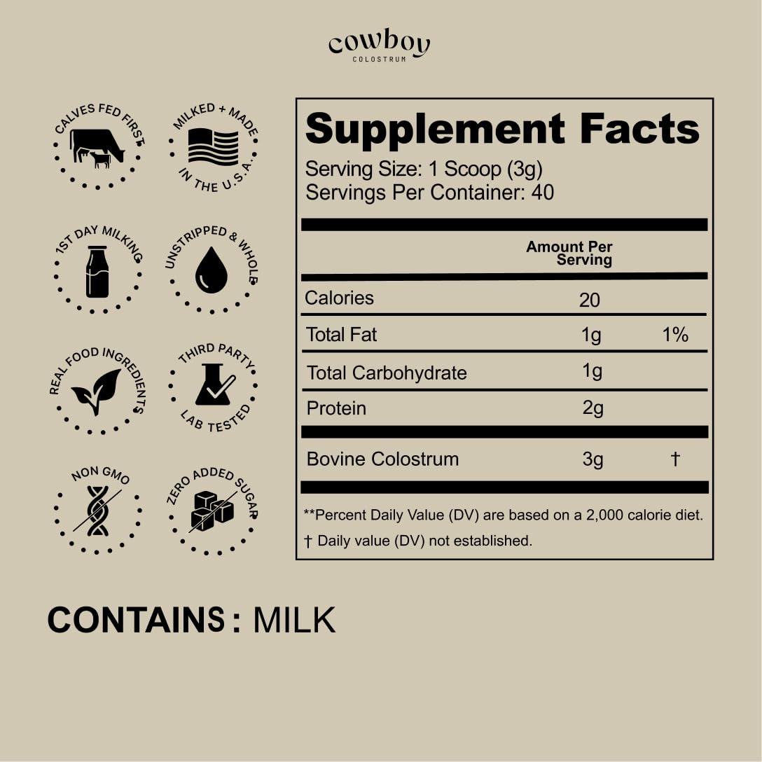 Cowboy - The Exclusive 1st Milking, Whole, Grass Fed Colostrum Supplement for Full Body - Bovine Colostrum Powder Packed Nutrients - Sugar Free (Unflavored, 40 Servings) — Amazon image 2