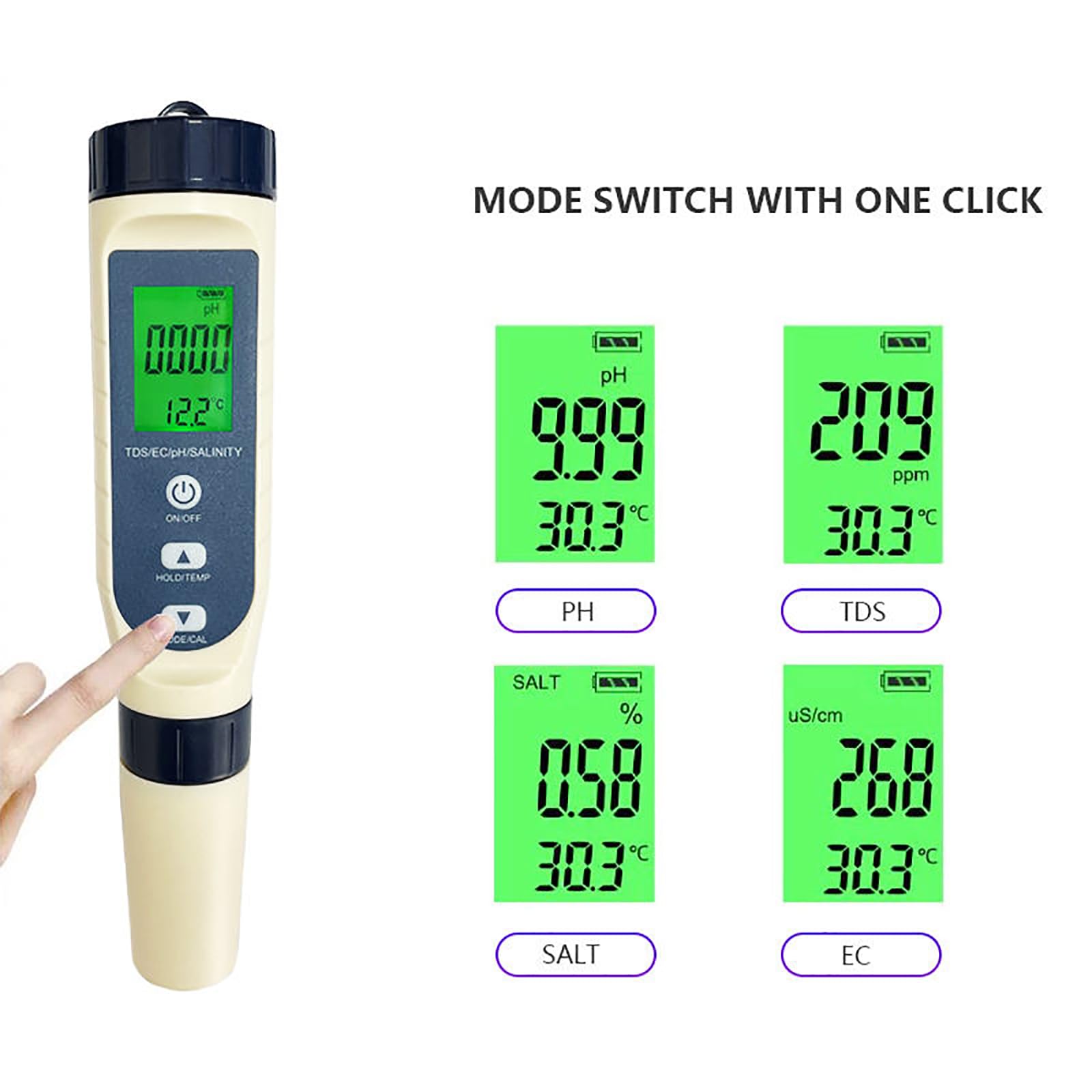 NGARY TDS Meter Digital Water Tester, TDS/pH/Temperature 5-in-1 PH Pen con Función De Retención De Datos, Rango De Medición De PH con 0-14, para Agua Potable, Piscina Y Acuario