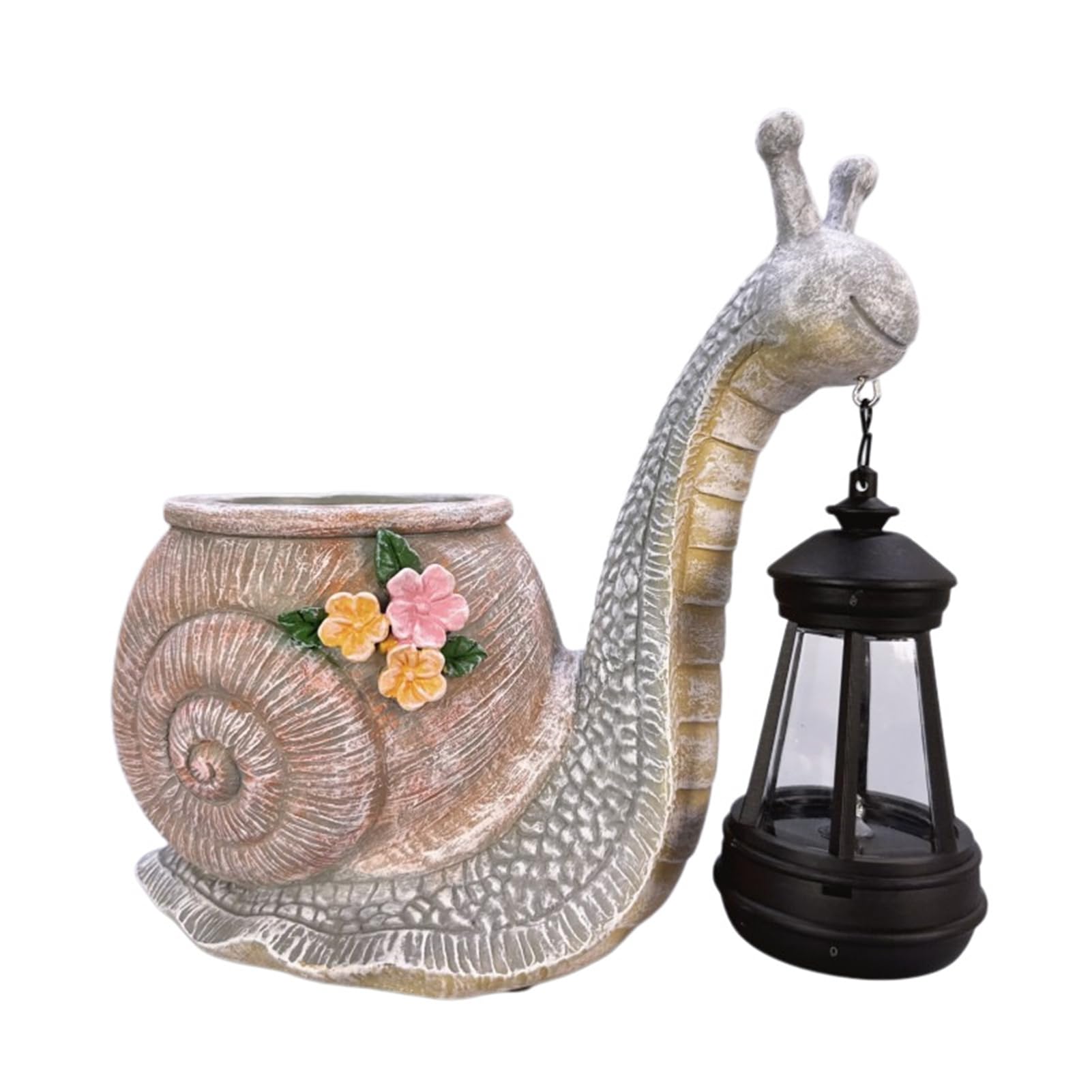 matumou Snail Statue Planter, Solar Garden Light, Cute Snail Holding Solar Lantern, Resin Decorative Flowerpot with Warm Light for Patio
