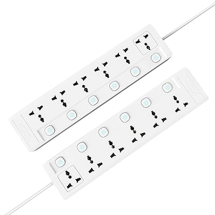 Cablet 6 Way 240 Volts Extension Board - 6 Universal Socket + 6 Switch, 10A and 2500W - 4.5m Heavy Duty Cable - White, Medium (Cablet 6060-45)