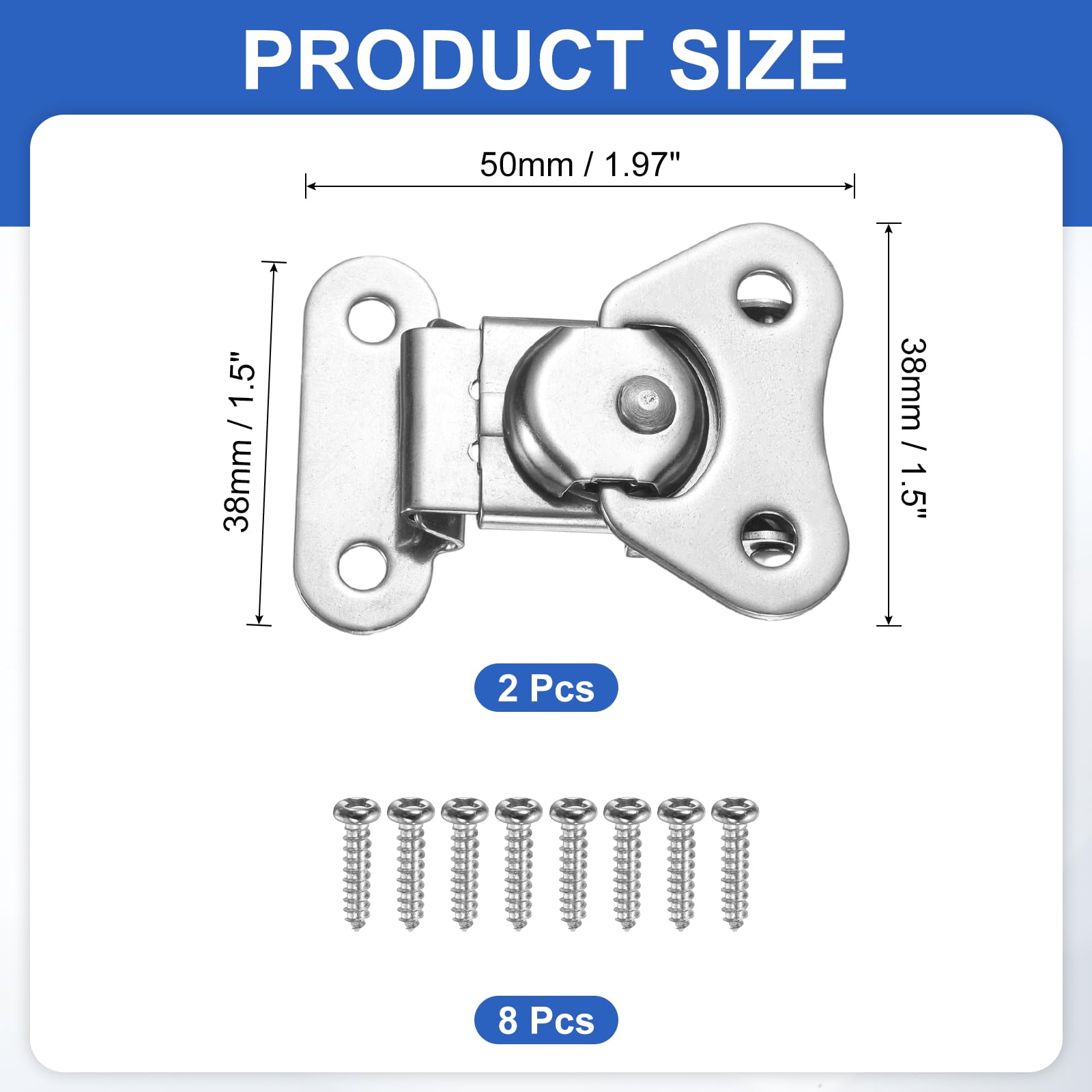 PATIKIL 1.97x1.5" Spring Loaded Butterfly Twist Latch, 2Pcs 304 Stainless Steel Twist Latch & Keeper Toggle Butterfly Draw Latch for Case Box Chest Closure, Silver - Image 2