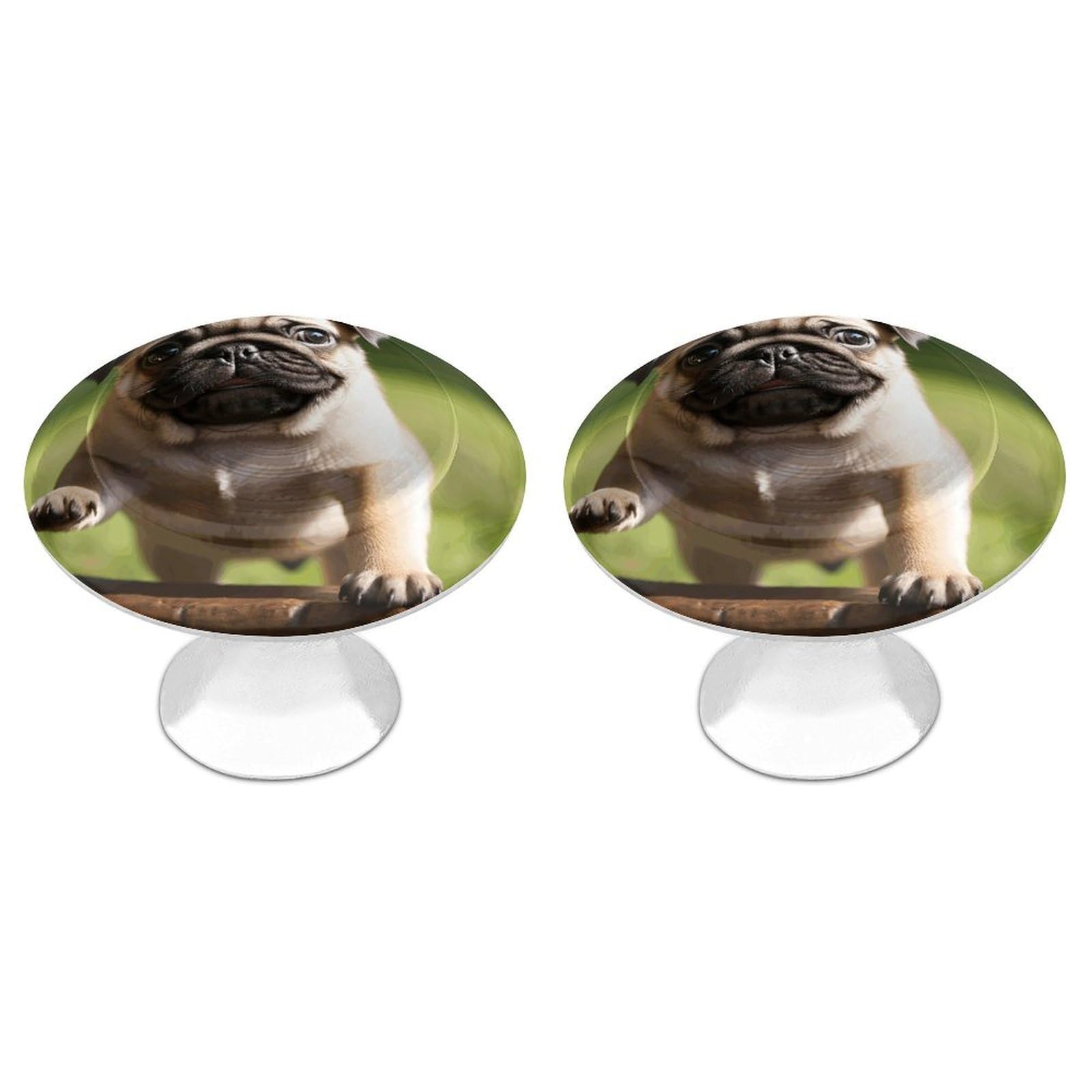 Fekiloot White Pug Puppies Cabinet Knobs For Kitchen Ornament, Round Zinc Decorative Drawer Pulls For Cabinets Trendy, Dresser Drawers Pulls Bathroom Dresser Knob With Screw