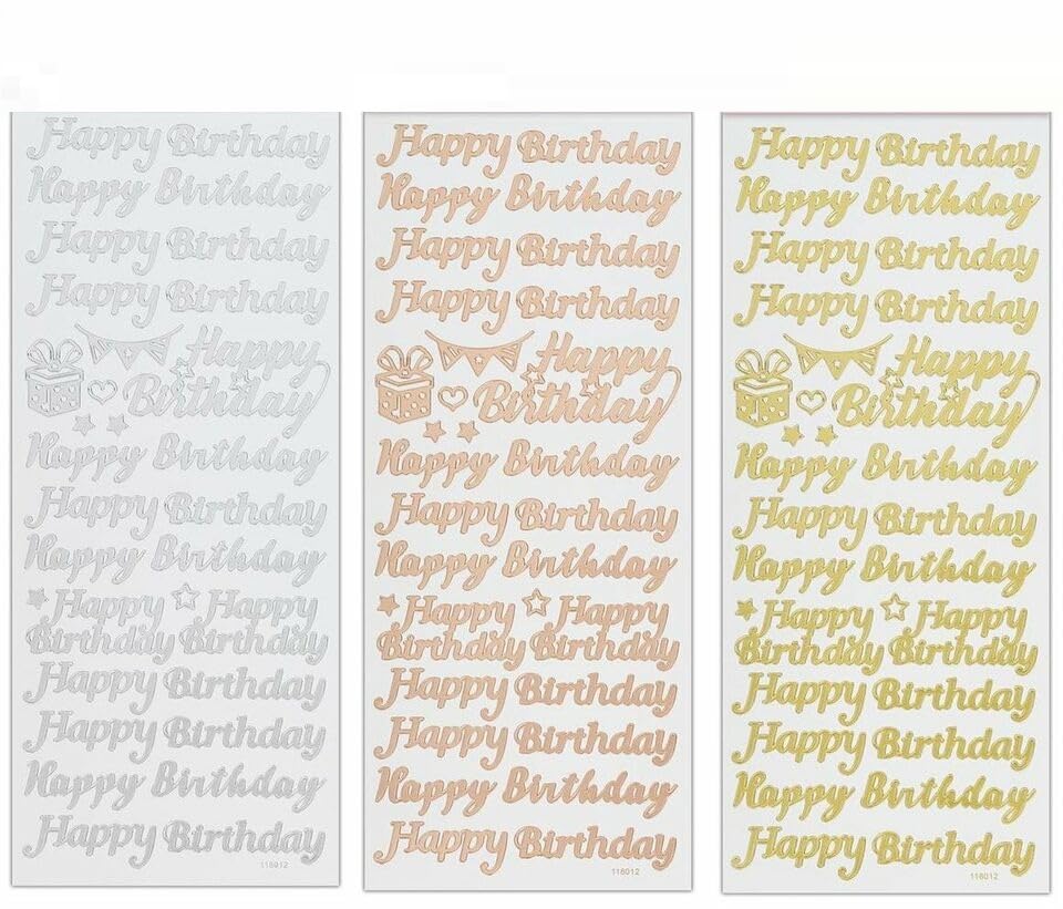 Vision4ever 1Pcs Silver Color Mixed Happy Birthday Peel Off Stickers Rose Gold Silver Card Making Easy to Use and Stick